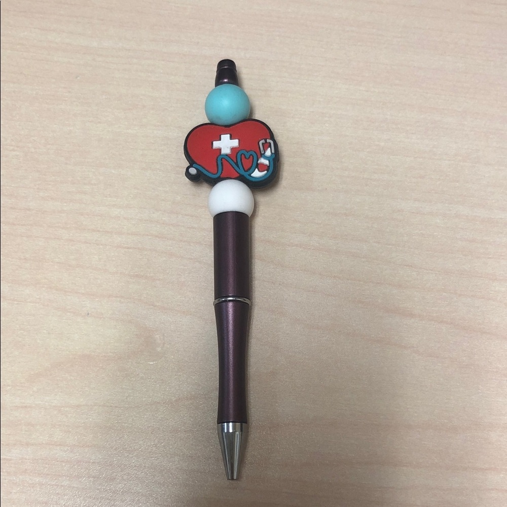 Red and White Heart Pen with Cross Design